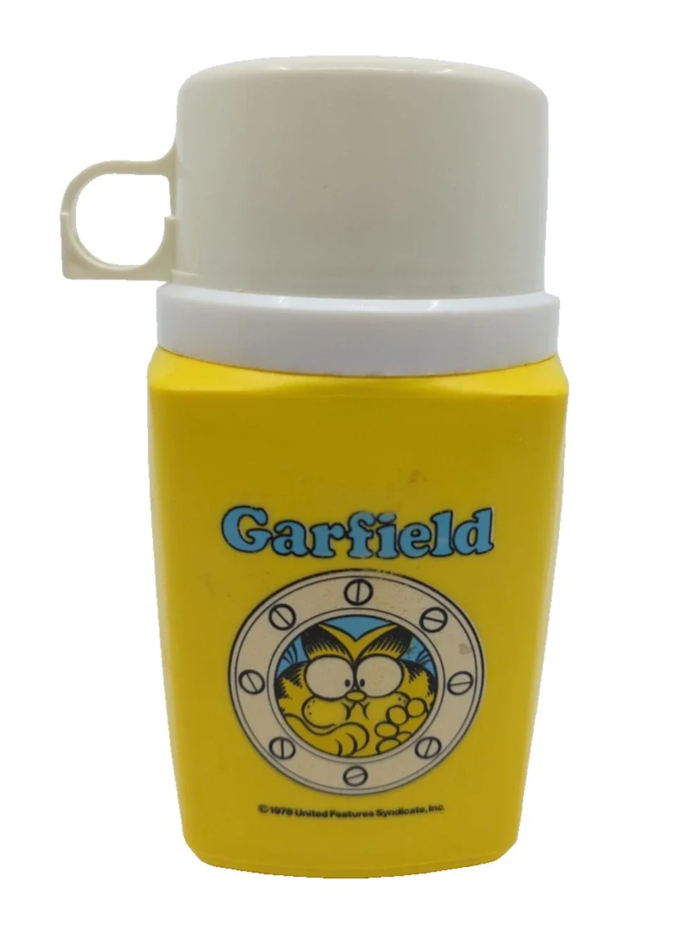 Vintage 1978 Garfield Yellow Thermos Sipper Clean Lid Stopper Cup COMPLETE